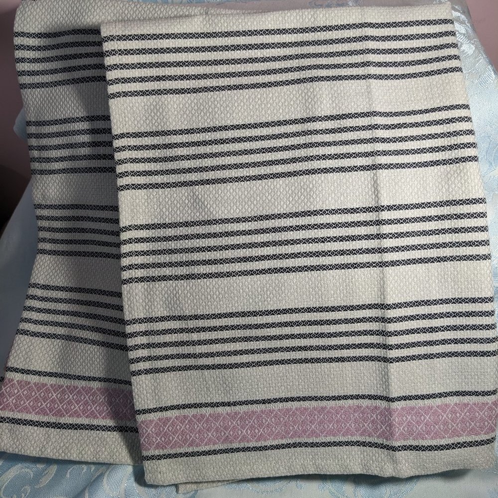 Luxurious Thick European Tea/Guest Towels Cotton Portugal Set 2 Pink/Charcoal